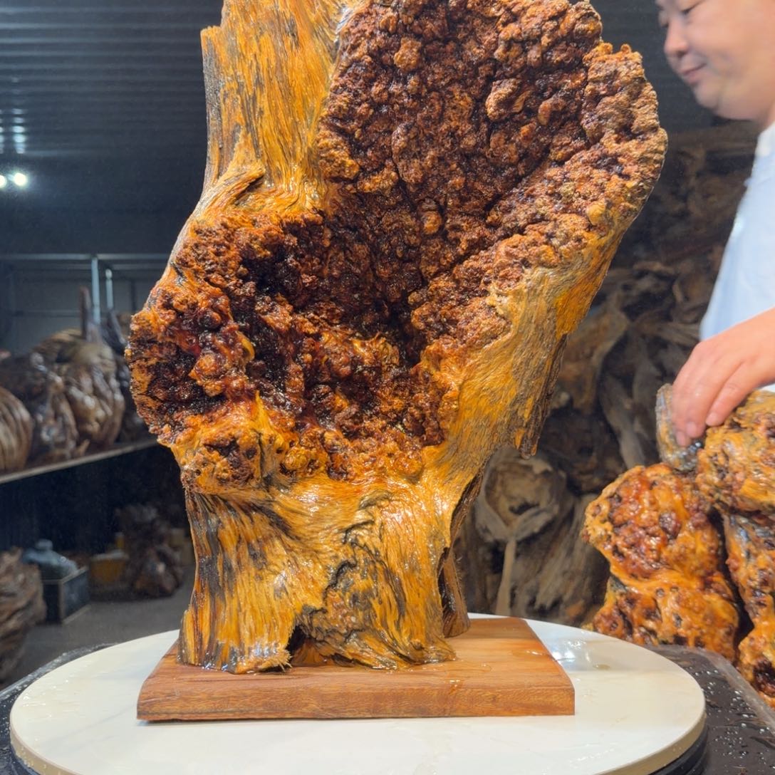 闫***道木王一刀琥珀木摆件33