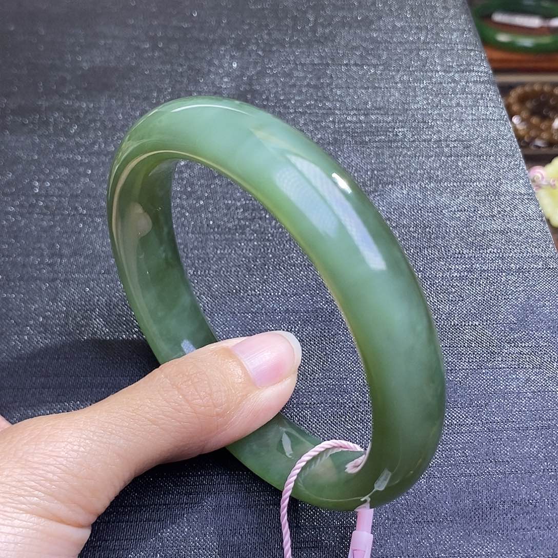 和田玉碧玉收藏猫眼手镯58圈口未镶嵌