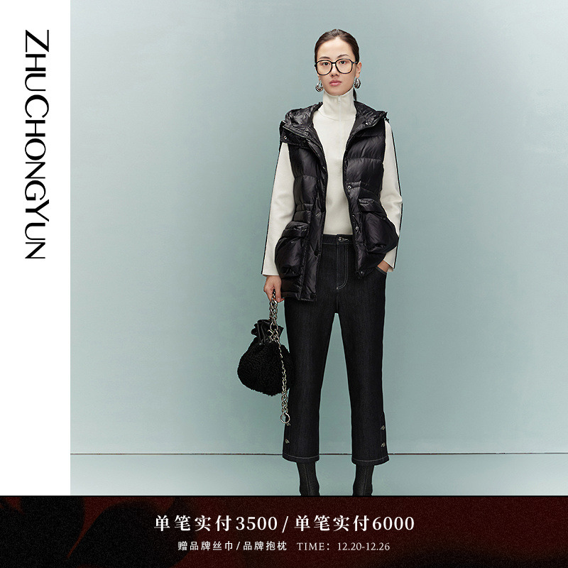 ZHUCHONGYUN2021秋通勤时尚黑色马甲外套女士
