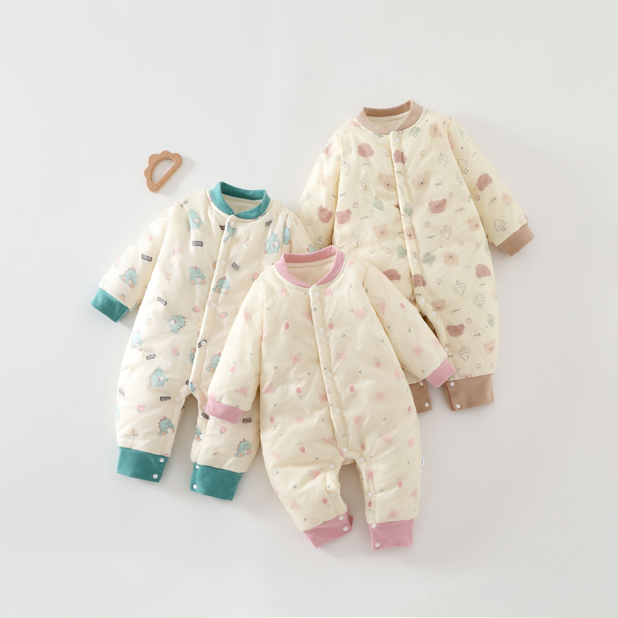 （易帛专享）婴儿秋冬夹棉连体衣宝宝无骨加厚加绒棉服保暖防水外套