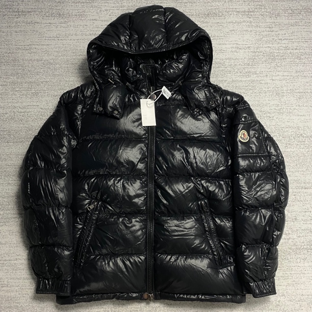 99新 MONCLER 蒙口 1码 盟可睐 黑色maya玛雅袖标连帽羽绒服 