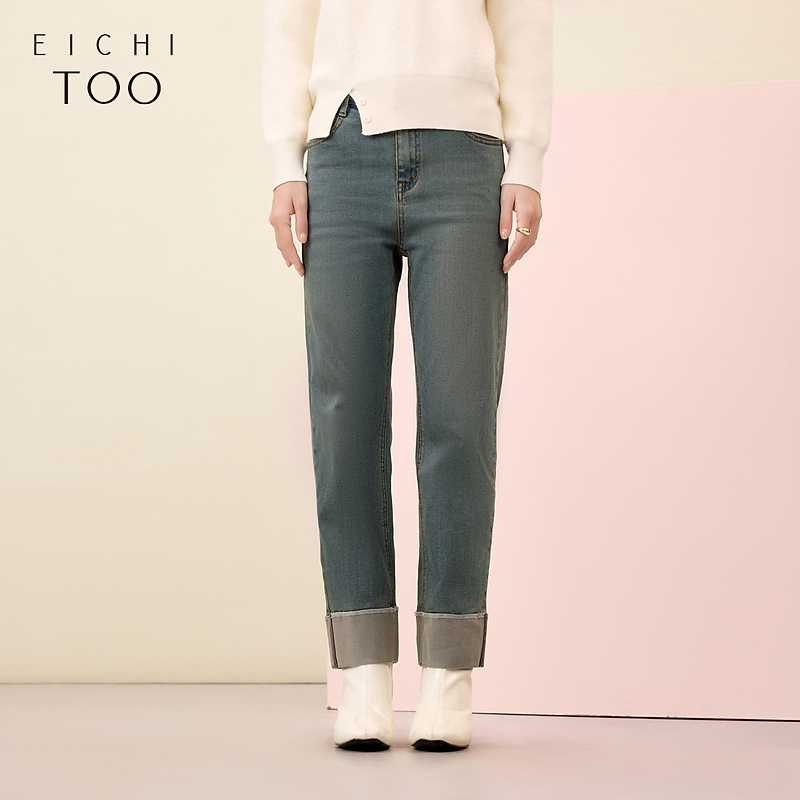 爱居兔显瘦加绒牛仔裤冬季新款显腿长烟管裤EKNAJ4P017A