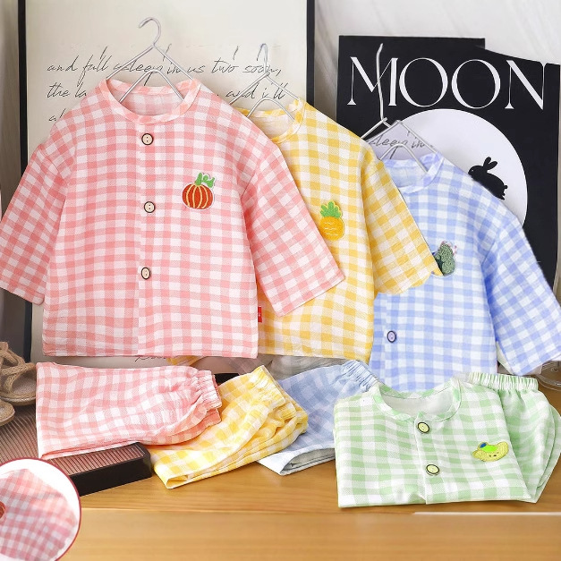 男女童云朵棉家居服套装夏季开衫卡通睡衣上衣裤子春秋两件套