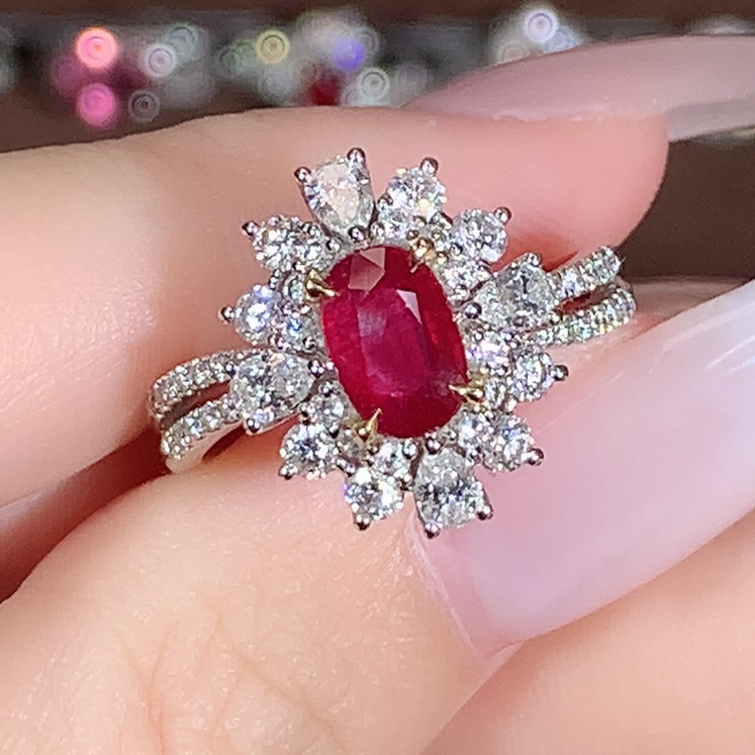 戒指红宝石18K金镶嵌1.09ct/天然宝石/七天无理由