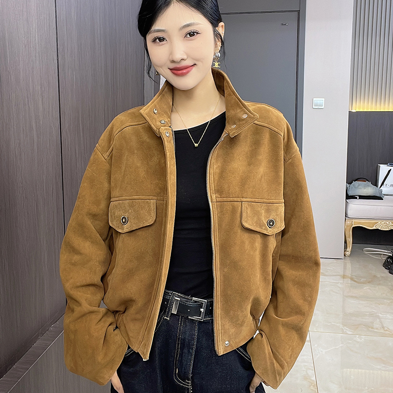 CJJ真皮皮衣女南非进口混种山羊皮高级感立领拉链夹克JL2630
