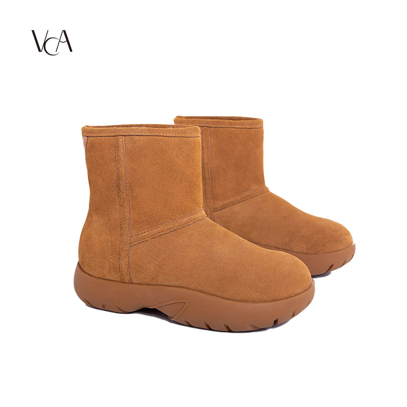VCA女鞋雪地靴真皮加绒加厚中筒保暖高帮冬季皮毛一体