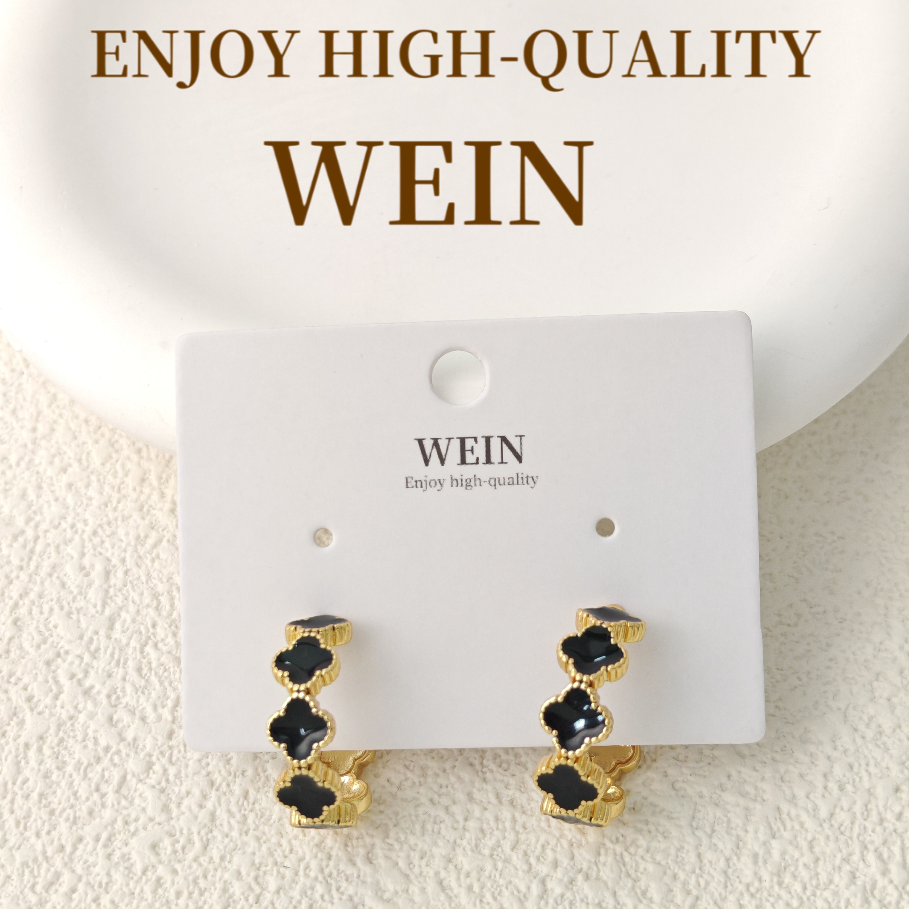 WEIN 铜合金珐琅耳饰 黑色四叶草气质轻奢时尚百搭小众简约经典