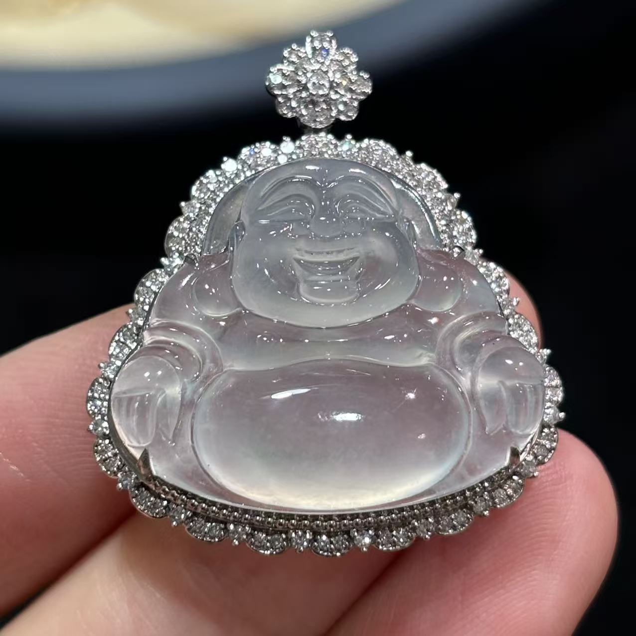 18k金天然缅甸A货翡翠佛公吊坠