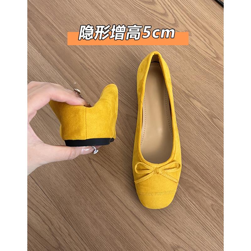 三福真皮夏季新款内增高芭蕾舞鞋女温柔百搭蝴蝶结浅口单鞋豆豆鞋