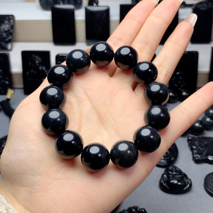 和田玉（墨玉）手串未镶嵌特价16mm