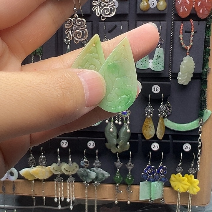 翡翠银S925镶嵌耳饰如*55555