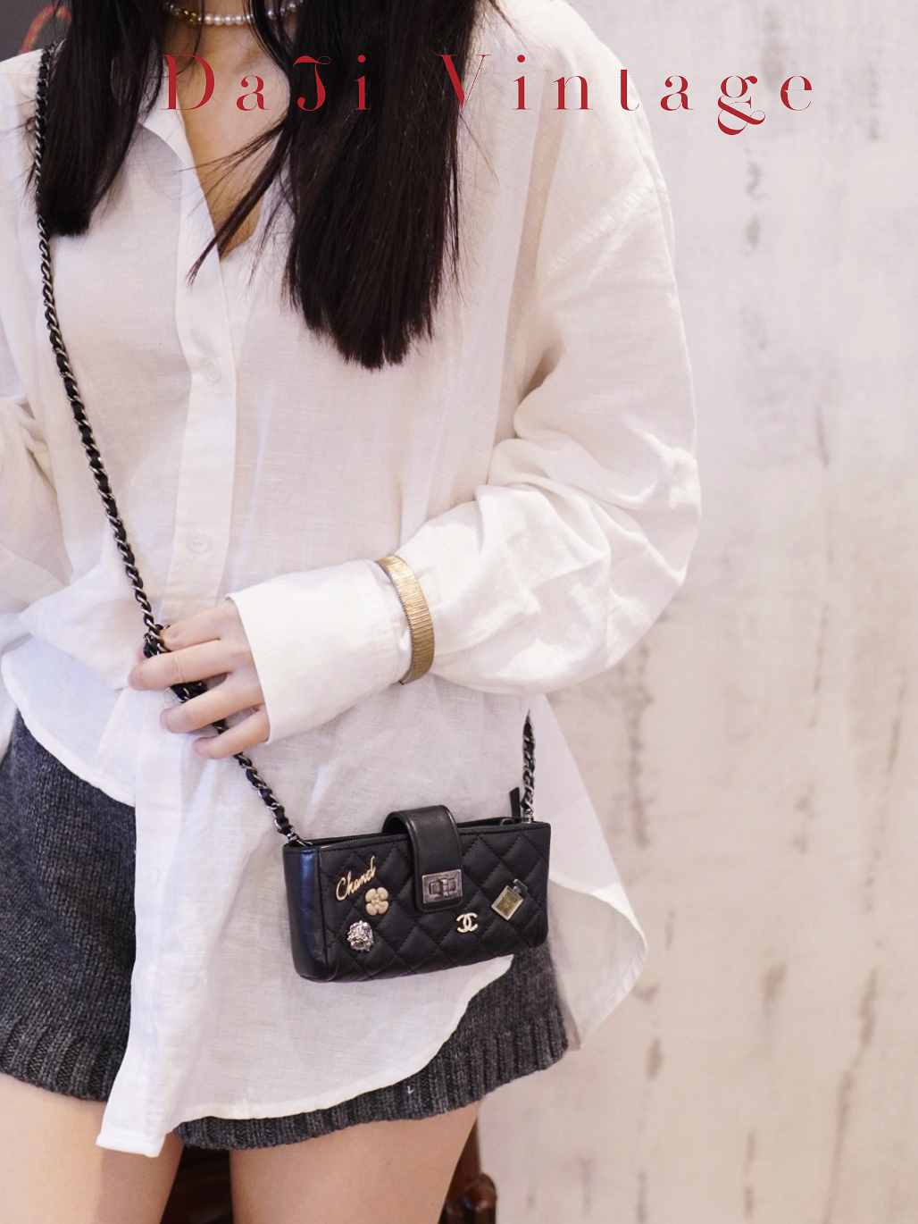 95新 Chanel/香奈儿 大吉中古/Chanel香奈儿徽章2.55扣mini斜挎包