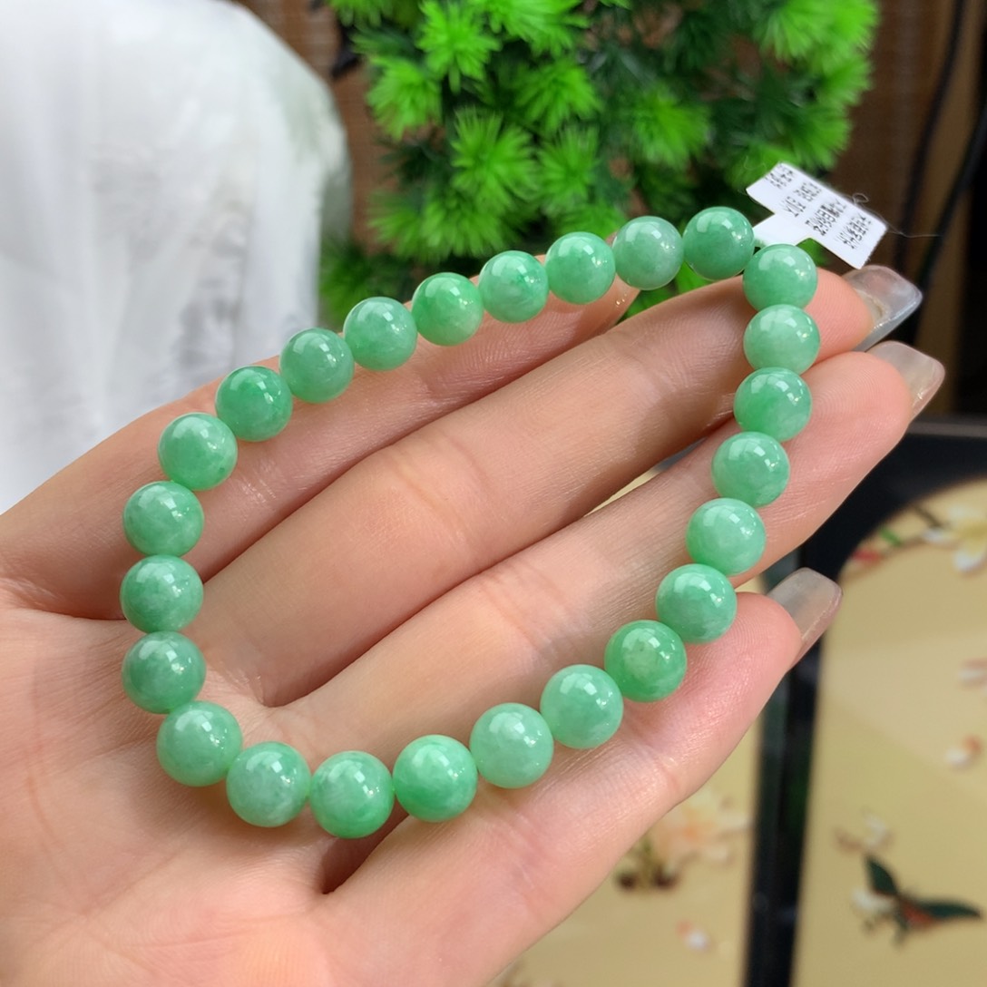 翡翠手链未镶嵌细润果绿手链卡7.5m m