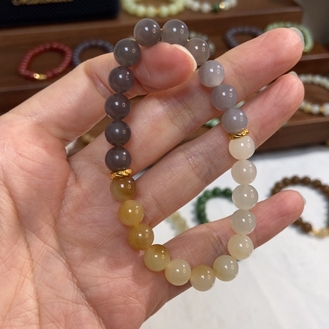 和田玉银S925镶嵌手链福利8mm双拼