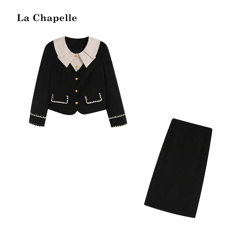 拉夏贝尔Homme/【摩登画报】黑色上衣+长半裙 两件套 LA5ZL112856