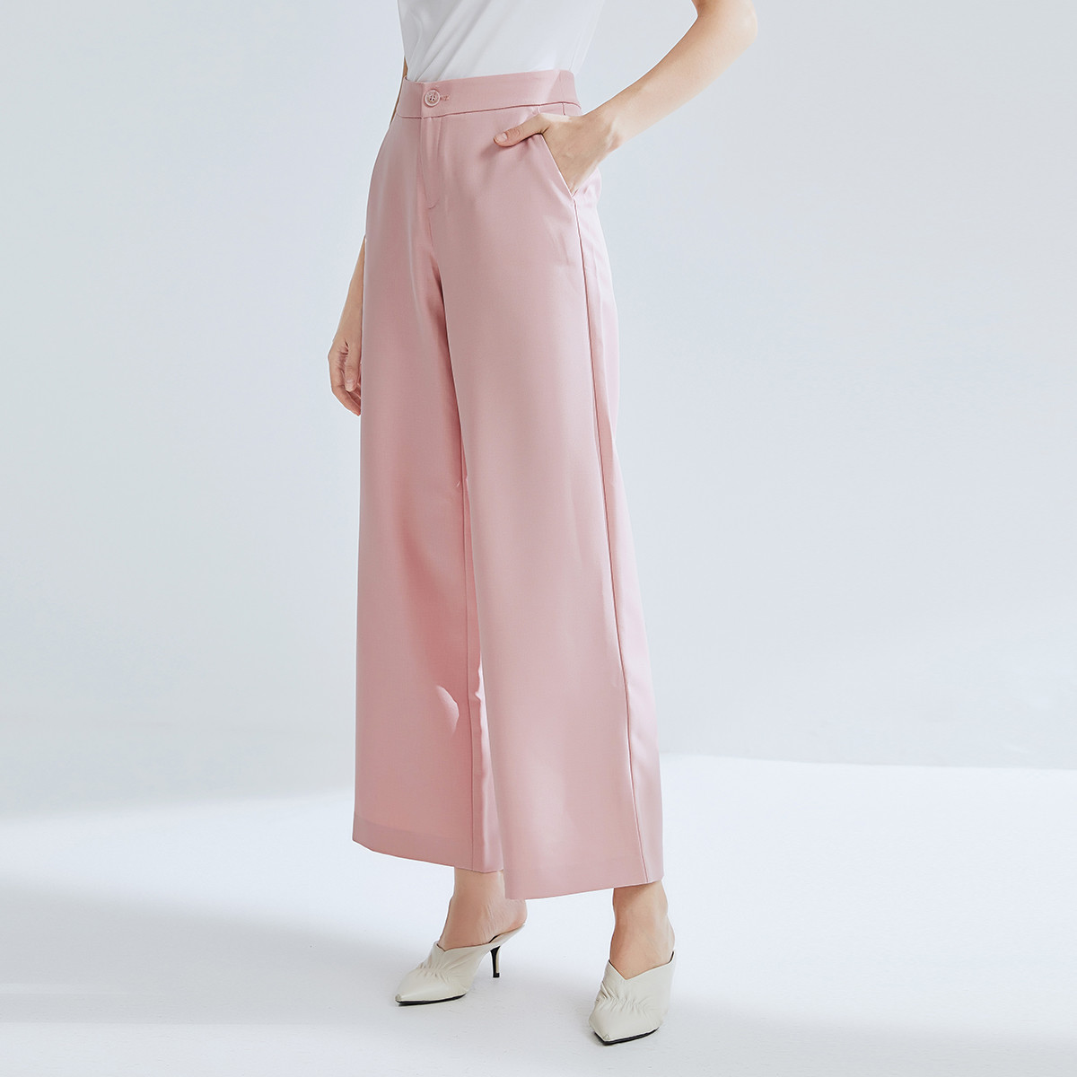 气质通勤裤女秋季时尚高腰阔腿裤遮肉直筒百搭山本裤130136-84043