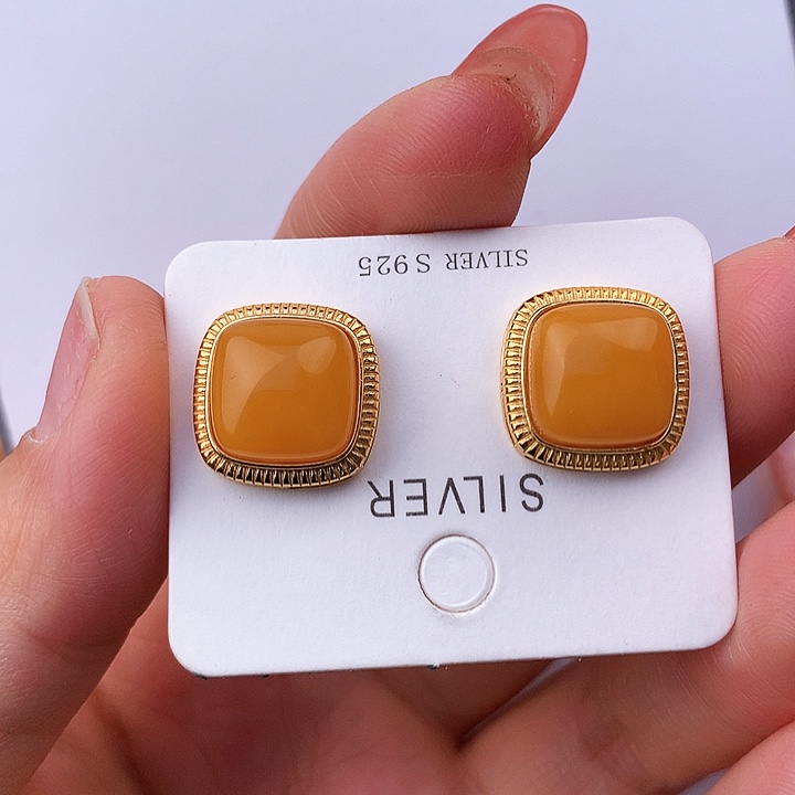 蜜蜡耳饰银S925镶嵌耳饰