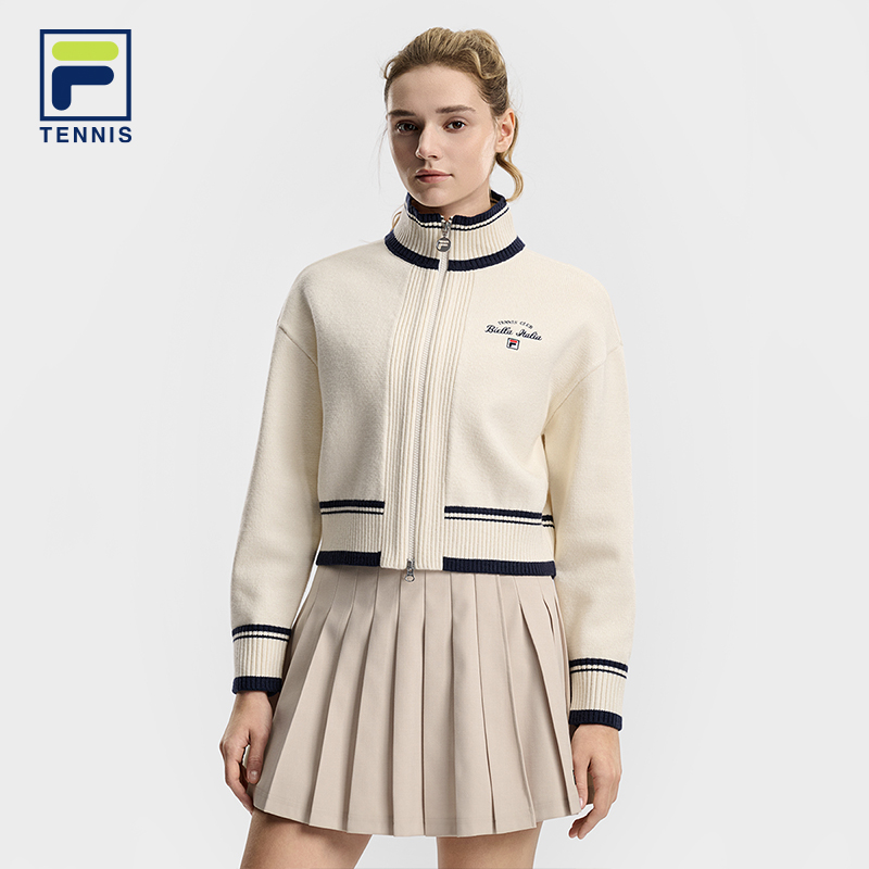 Fila/斐乐女士春秋新款修身毛针织开衫网球编织外套A11W613403F