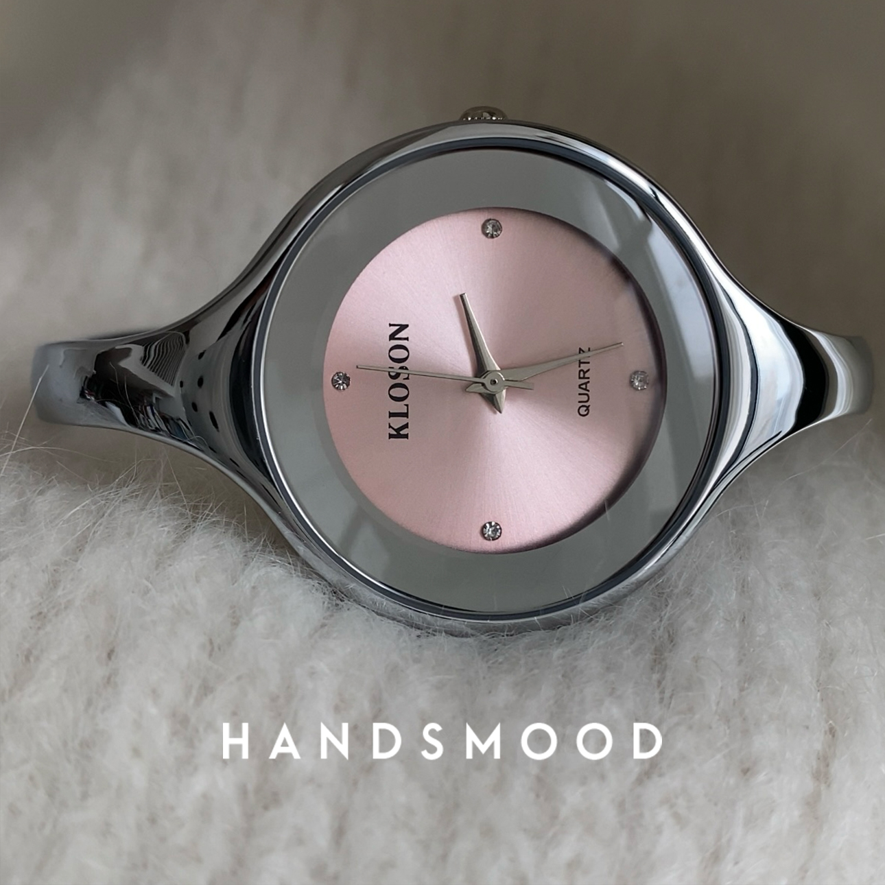 handsmood 杏粉色手镯表时尚甜美休闲百搭高级感女士手表