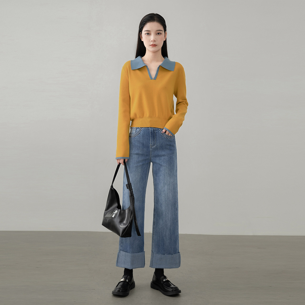 长袖针织衫女2025秋季新款小众设计感别致显瘦短款上衣22714