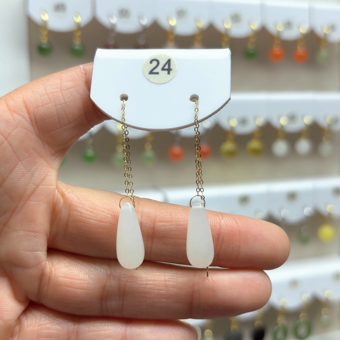 和田玉耳饰18K金镶嵌