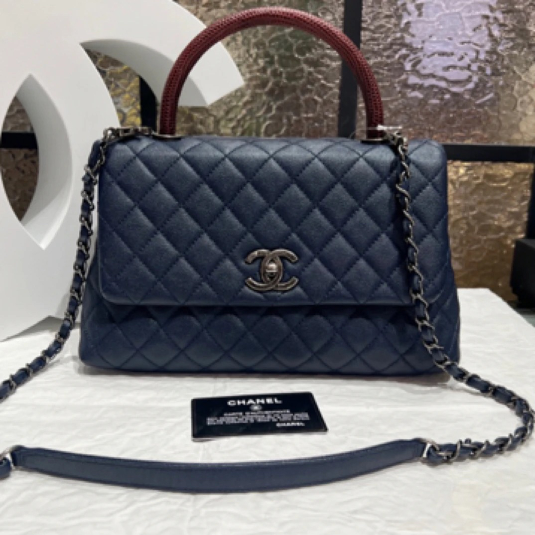 95新 Chanel/香奈儿 Chanel深蓝handle荔枝包包25010122-03
