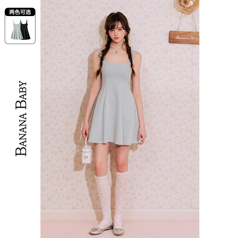 BANANA BABY2025年法式千金风方领连衣裙女背心短裙D252LY163