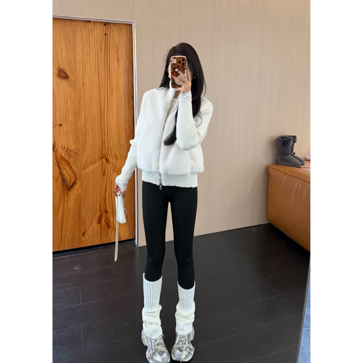 人造皮草 DAMIN/冬季加厚针织拼接环保毛保暖外套