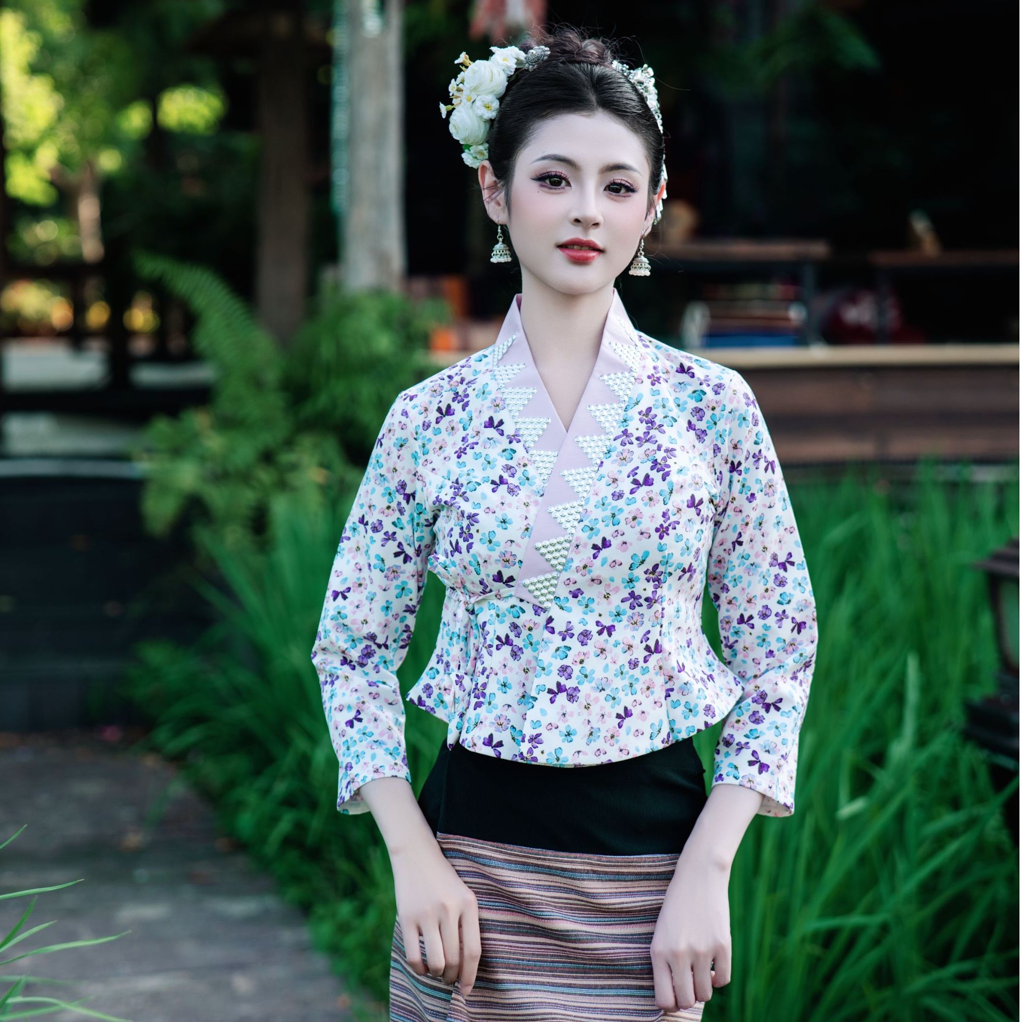 子依小店新款【仲夏晚风】田园复古小碎花精致手工刺绣领半身裙套装