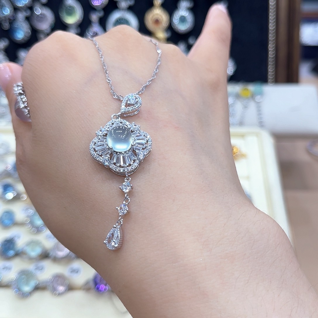 蛇纹石玉银S925镶嵌手链一*Y吊坠