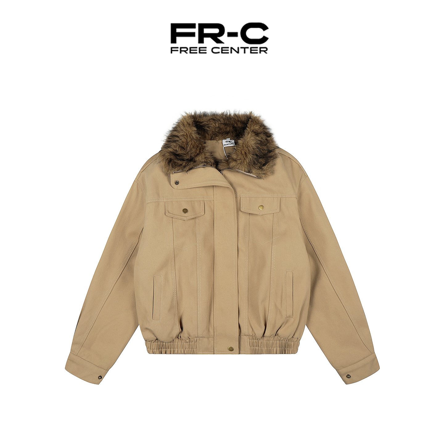 FREE CENTER美式复古毛绒翻领夹棉夹克工装外套男女情侣加厚棉服