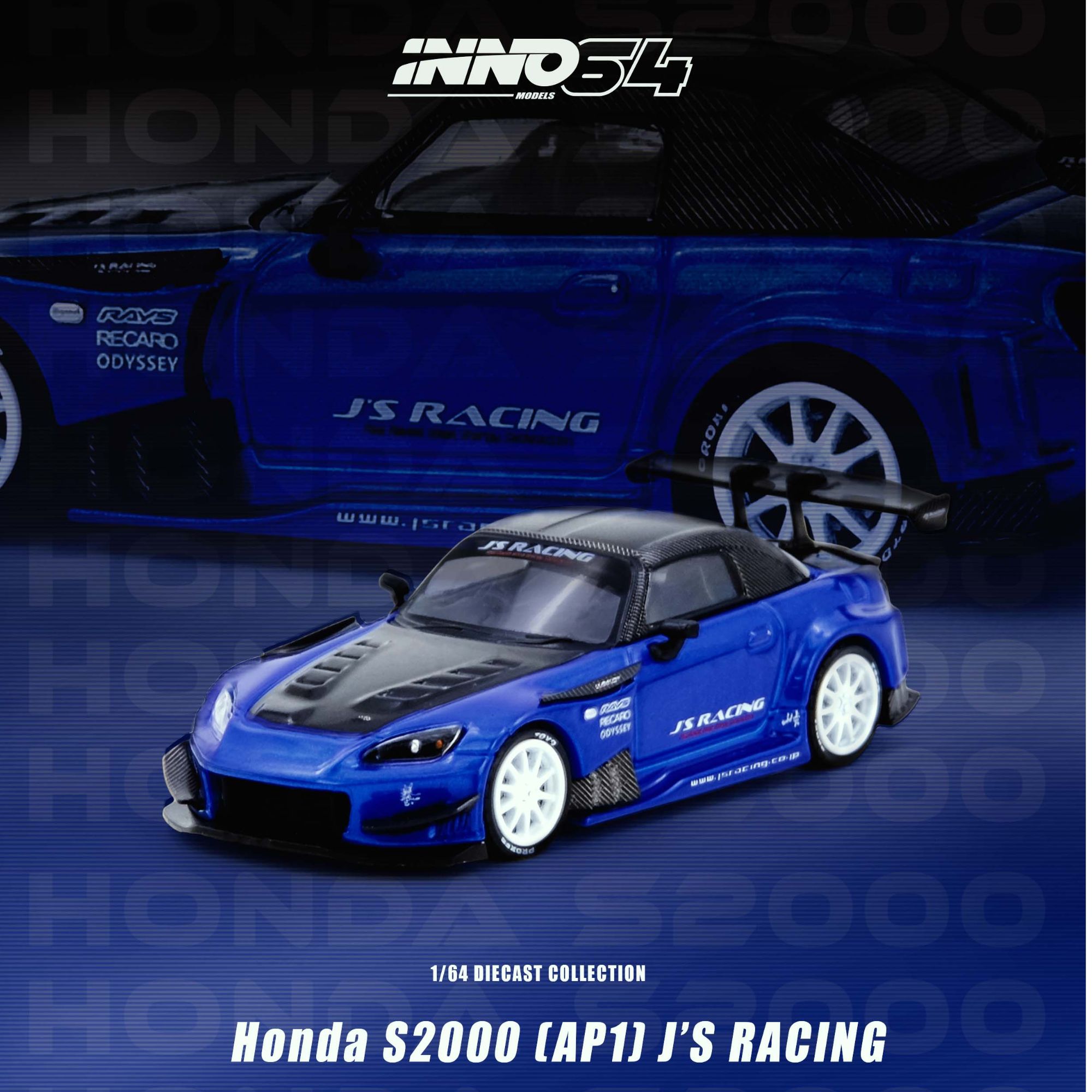 预售 INNO 1:64 本田HONDA S2000 J‘S RACING Blue蓝 合金收藏车