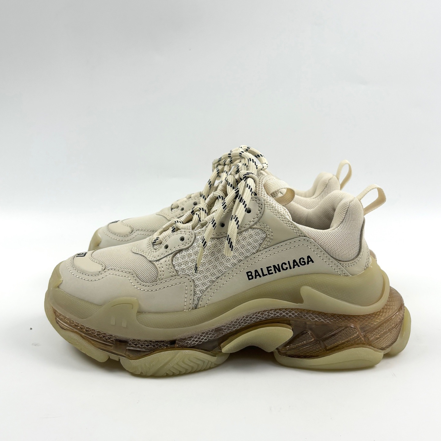 95新 Balenciaga/巴黎世家 37码米色TripleS休闲老爹鞋 lm4427