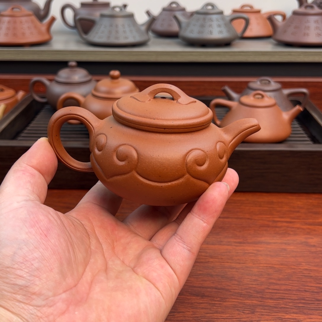 茶壶紫砂仿古如意：200cc 老红泥