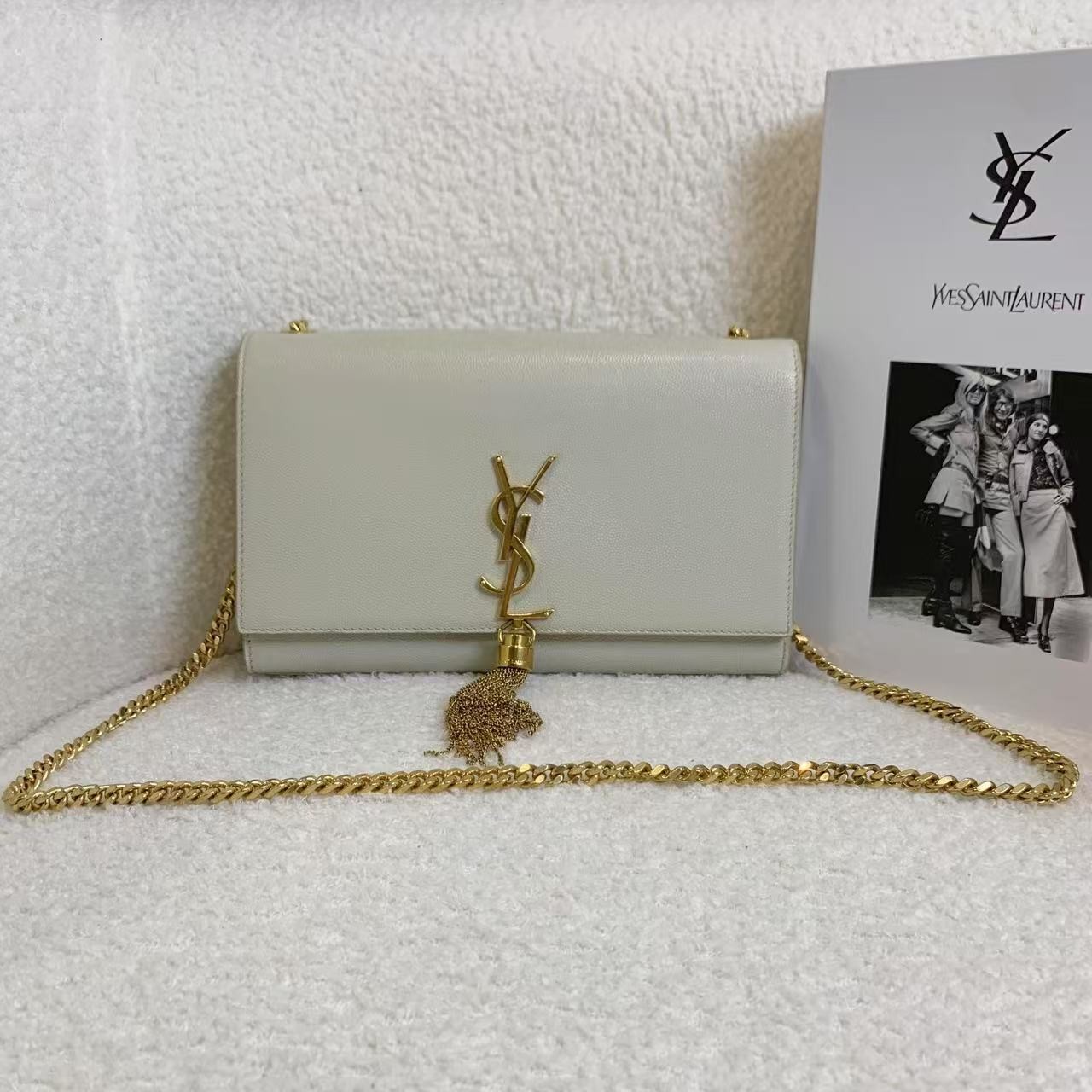 95新 YSL/圣罗兰 壹臻/ 白金流苏kate中号包 58595651