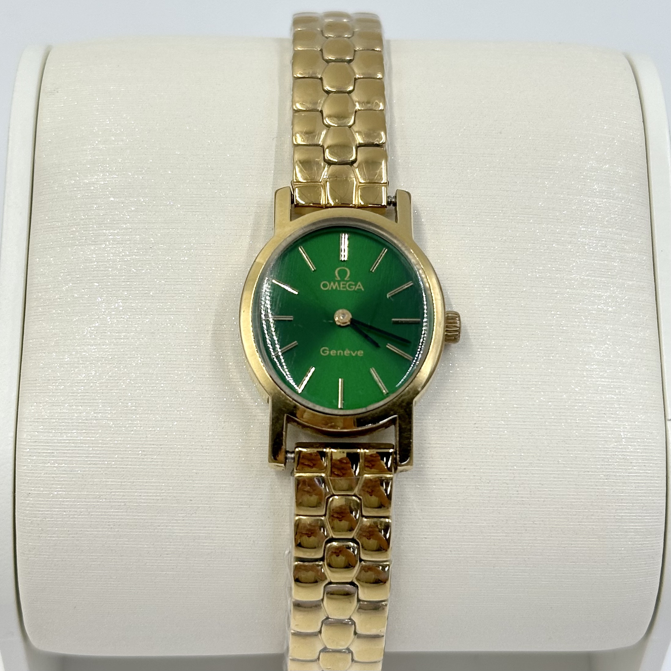 95新 Omega/欧米茄 金色绿盘石英表中古表手表21mm