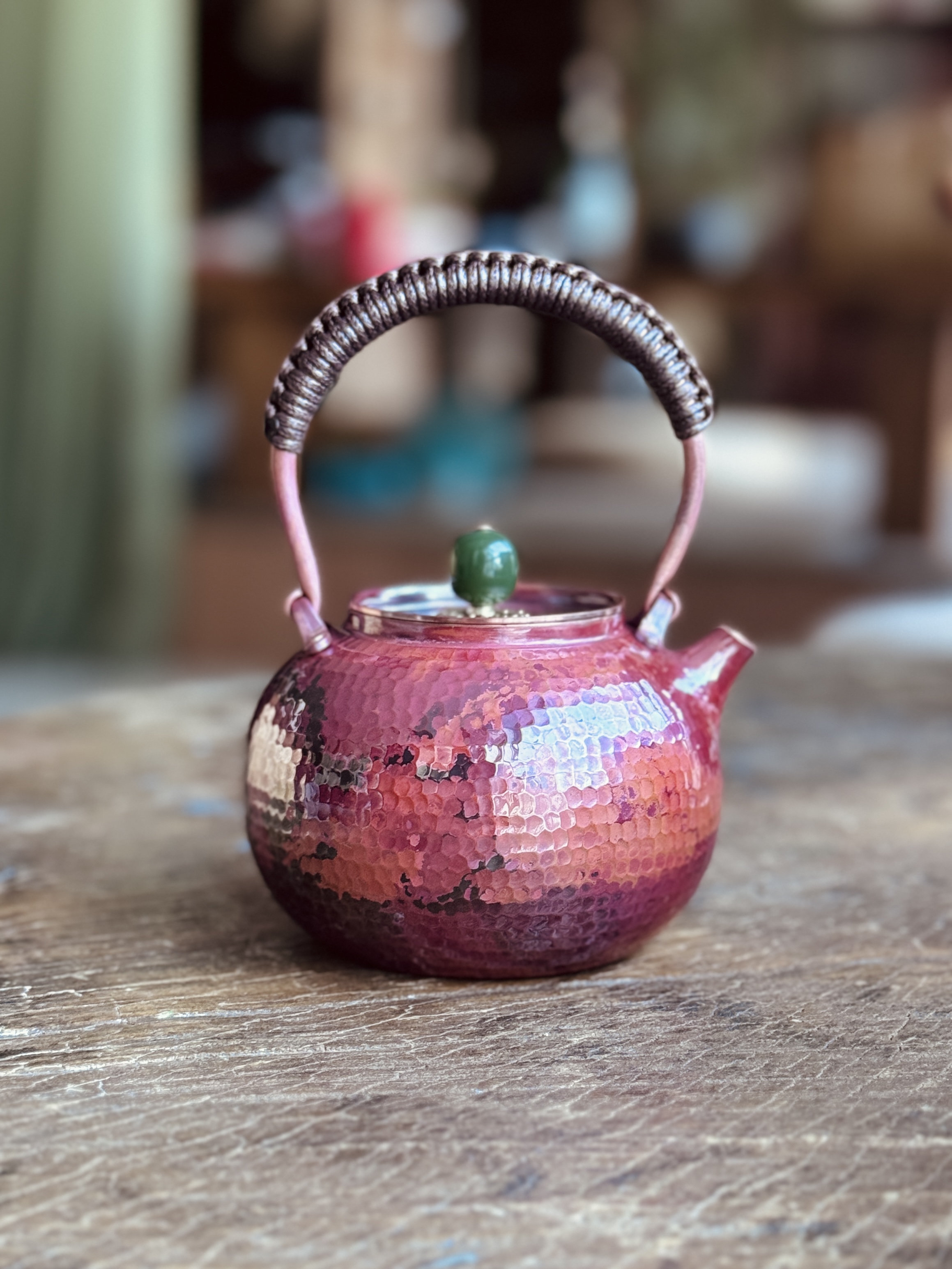 JIANGXIAOYU/匠小鱼匠小鱼手工锻打火烧云苹果紫铜泡茶壶 水壶