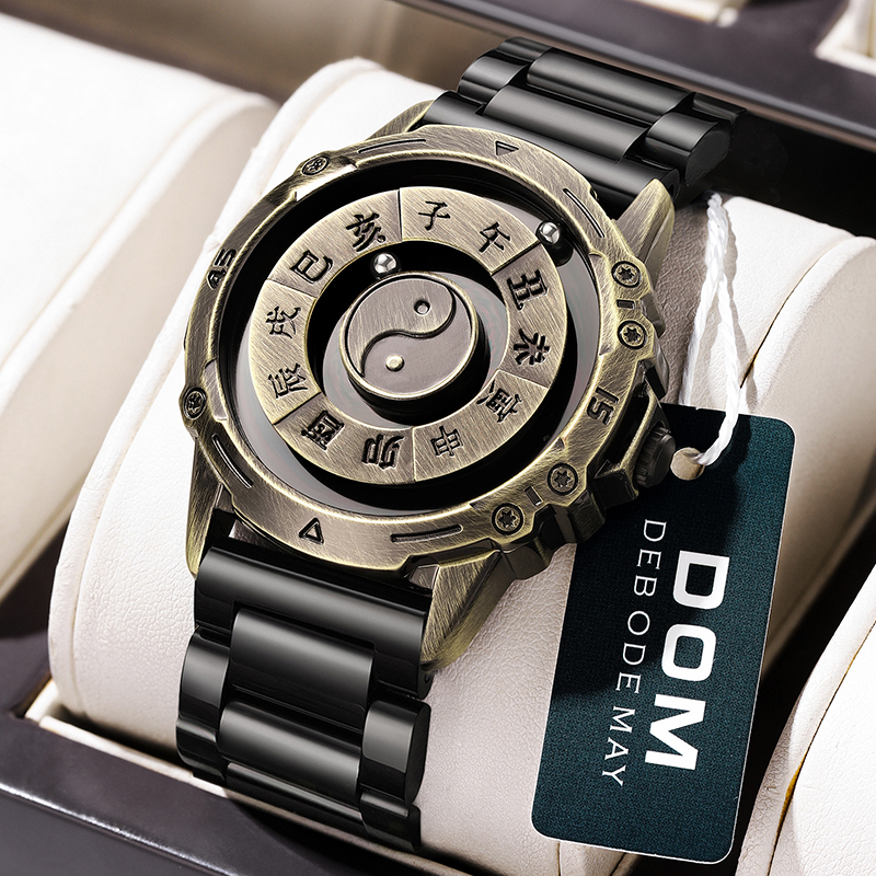 ♨️无镜面磁悬浮科技十二时辰手表男 国风太极八卦夜光防水情侣表