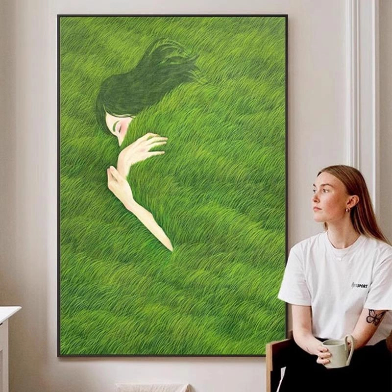 被春天拥抱手工砂岩装饰画清新系绿色风景画客厅卧室小众艺术挂画