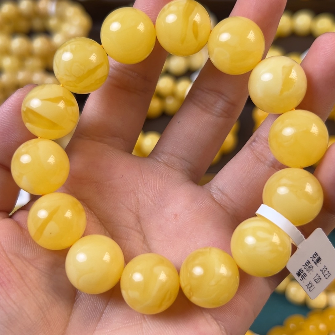 琥珀未镶嵌手链33.23g焦皮同料圆珠16mm xxj