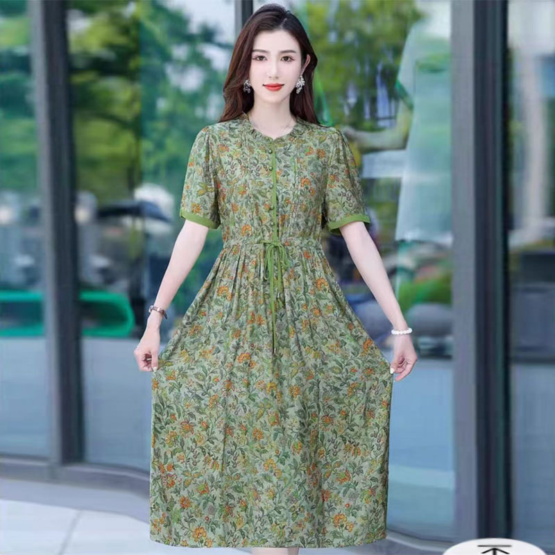 A-267新款夏季碎花印花收腰2025连衣裙中年显瘦妈妈复古洋气气质