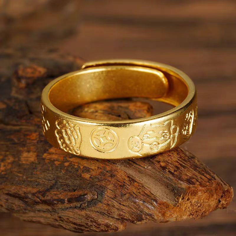 足银戒指 足银戒指吉言开口戒指古法复古经典磨砂可调节