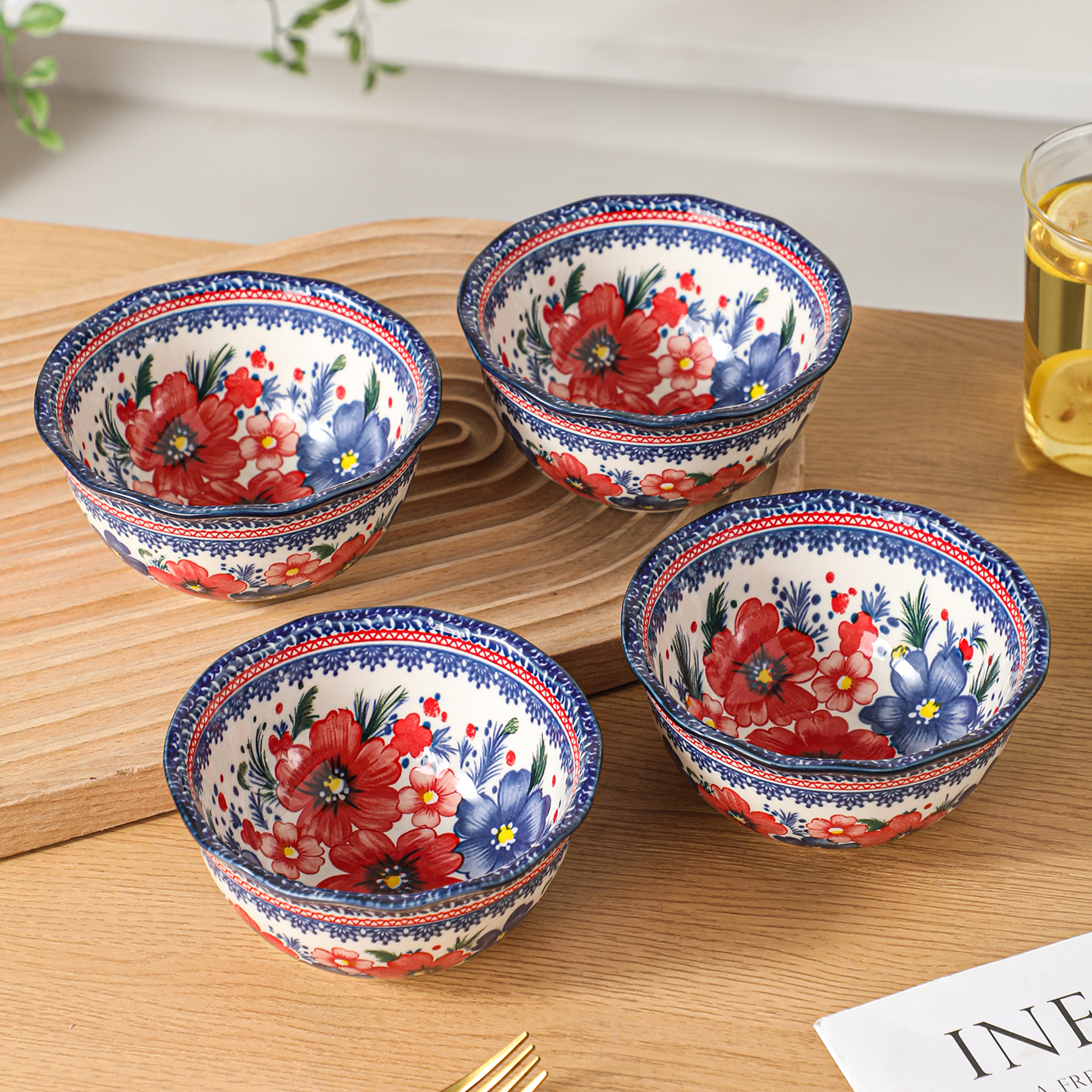 波兰绘梦5英寸米饭碗四个装釉下彩陶瓷餐具