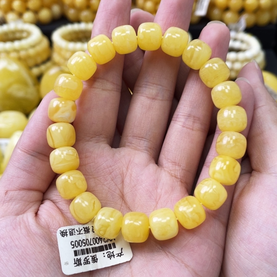 蜜蜡未镶嵌珠宝奇石鸡油黄虎皮10mm微瑕手串