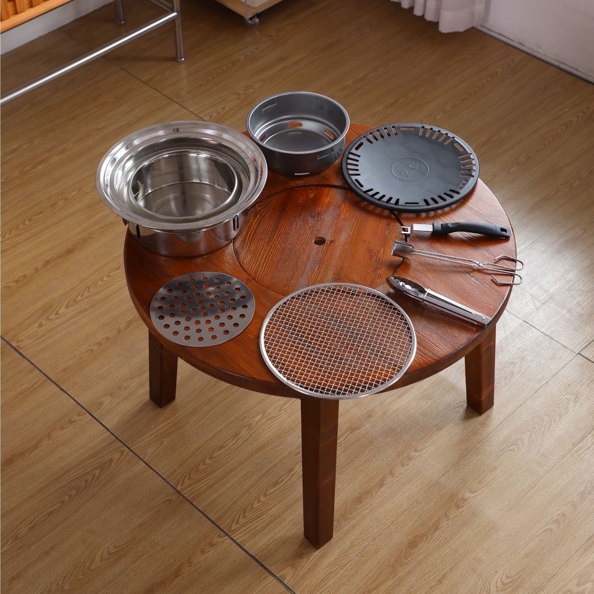 【绿航】围炉煮茶桌阳台防腐木桌复古泡茶台家用小茶几烧烤火锅圆桌