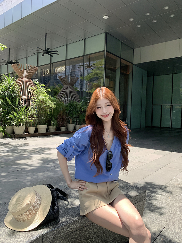 初秋封神衬衫！老钱风立领衬衫女夏宽松气质薄款上衣