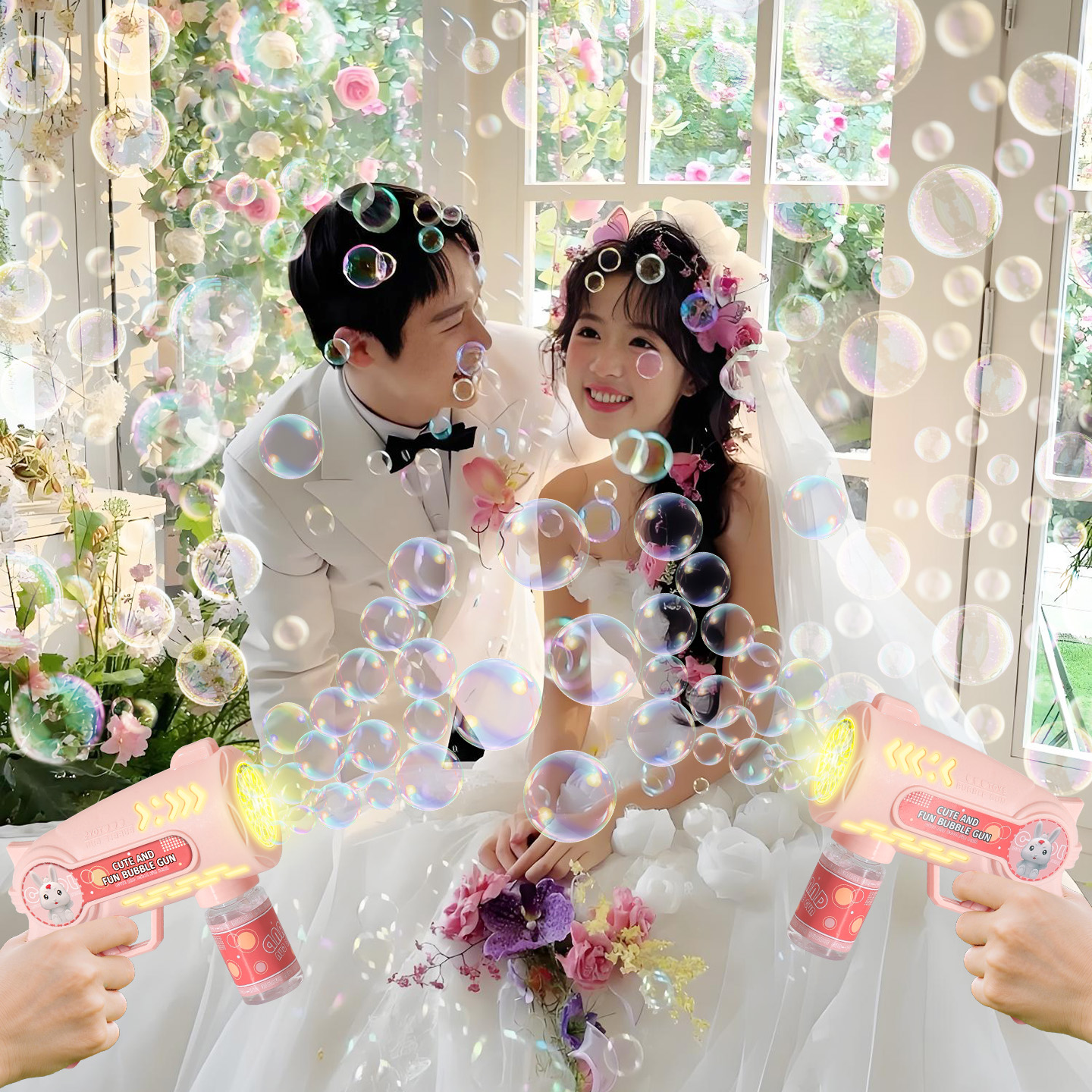 泡泡机结婚接亲专用新娘手持礼花枪炮花瓣婚礼晨袍氛围感拍照道具