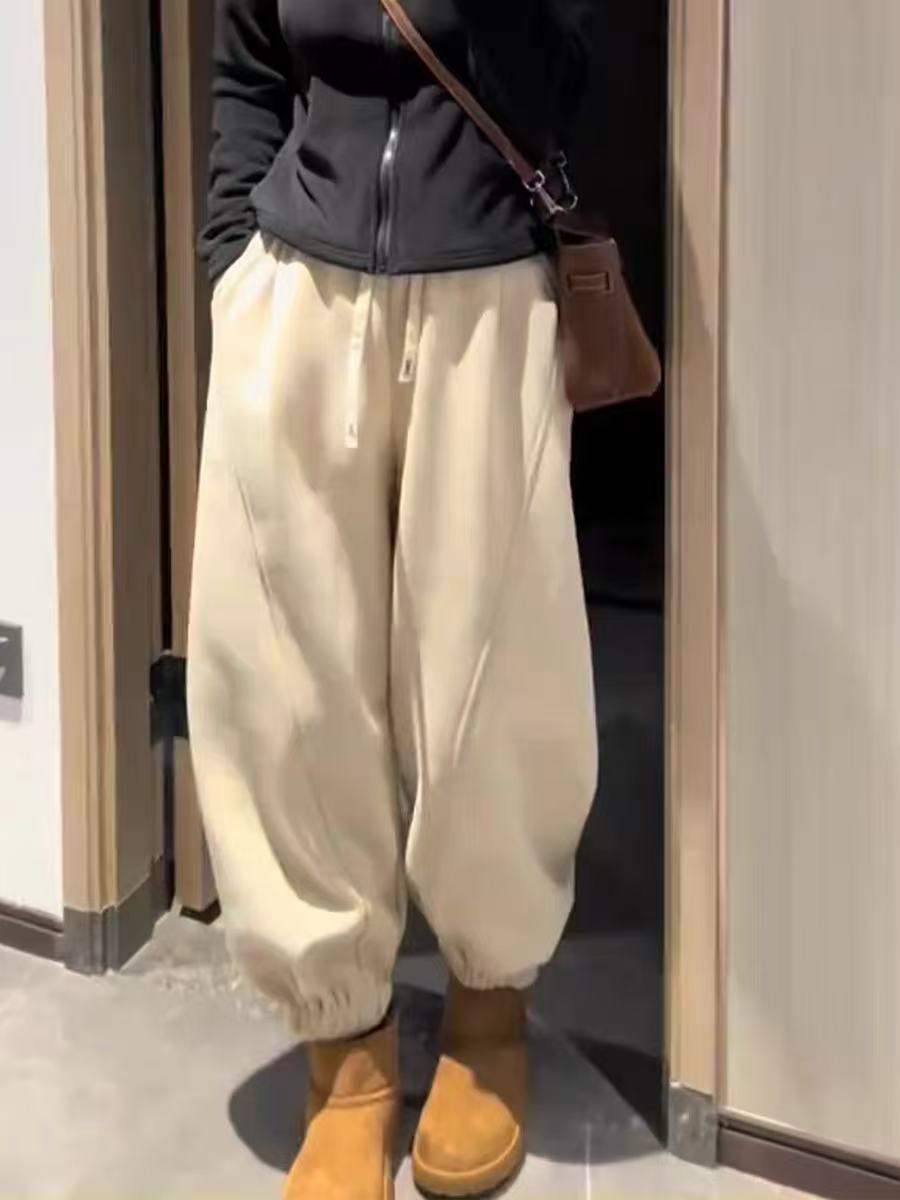 加绒裤子女2025新款爆款九分卫裤宽松直筒休闲裤显瘦束脚灯笼裤子