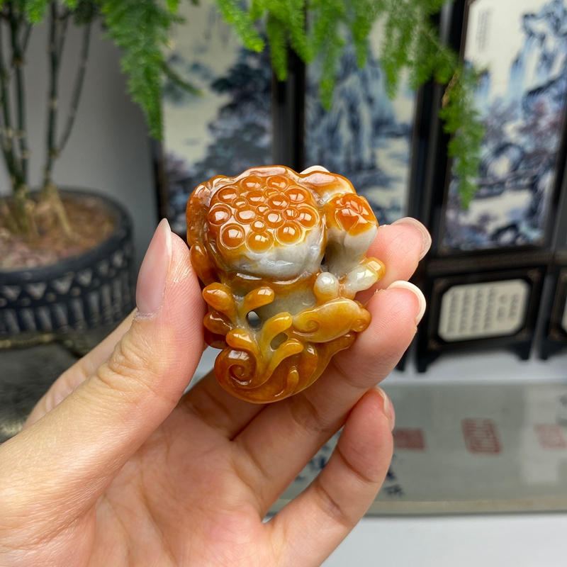 红翡莲蓬吊坠挂件 天然翡翠A货 