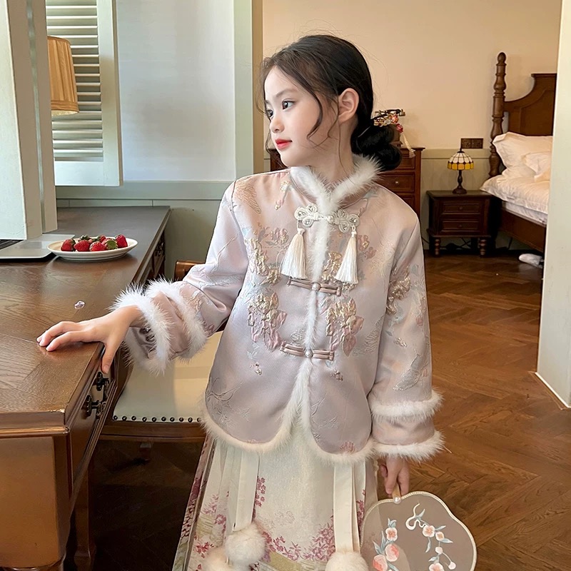 【拜年服上衣9017】女童国风加绒外套冬儿童唐装新年衣服宝宝拜年服